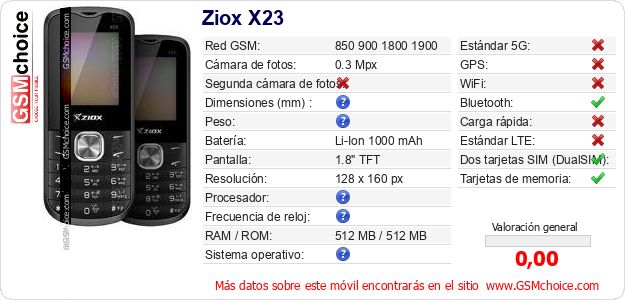 Ziox X23 Datos técnicos del móvil Ziox X23 Datos técnicos del móvil