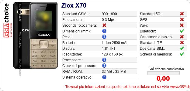 Ziox X70 Dati tecnici di telefono cellulare Ziox X70 Dati tecnici di telefono cellulare