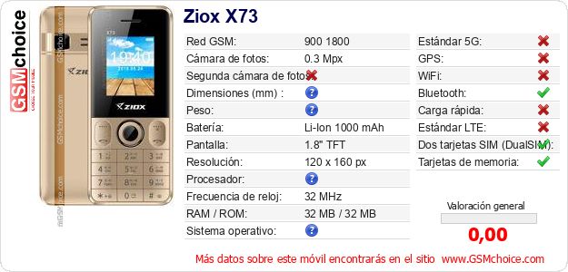 Ziox X73 Datos técnicos del móvil Ziox X73 Datos técnicos del móvil