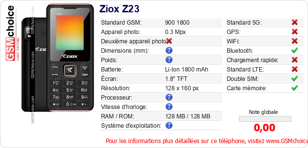 Ziox Z23 Fiche technique Ziox Z23 Fiche technique
