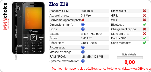 Ziox Z39 Fiche technique Ziox Z39 Fiche technique