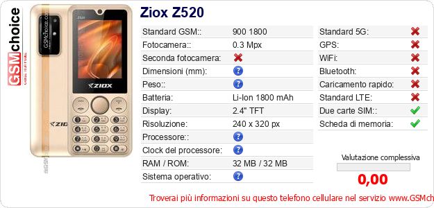 Ziox Z520 Dati tecnici di telefono cellulare 
