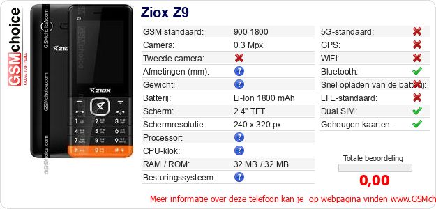 Ziox Z9 Technische gegevens Ziox Z9 Technische gegevens