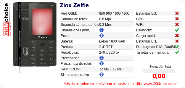 Ziox Zelfie Datos técnicos del móvil Ziox Zelfie Datos técnicos del móvil