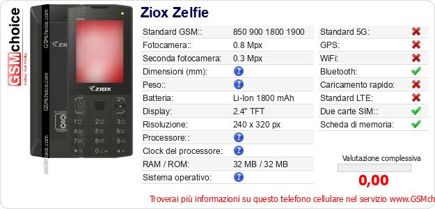 Ziox Zelfie Dati tecnici di telefono cellulare Ziox Zelfie Dati tecnici di telefono cellulare