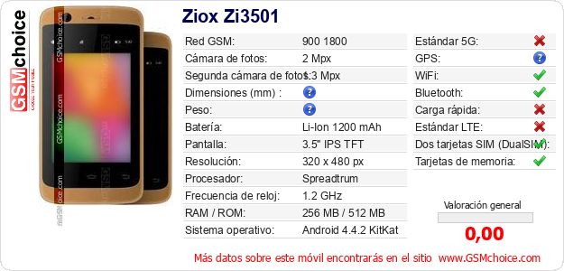 Ziox Zi3501 Datos técnicos del móvil 