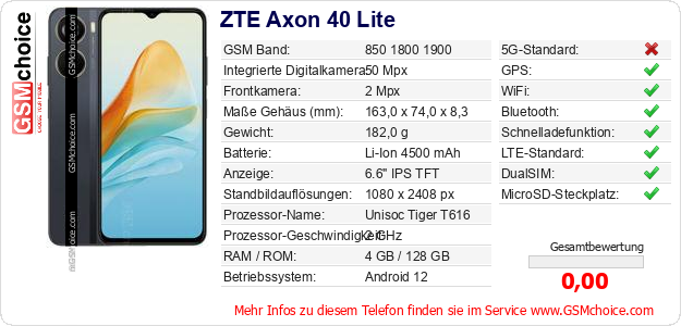 ZTE Axon 40 Lite technische Daten ZTE Axon 40 Lite technische Daten