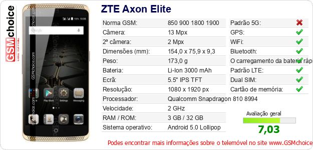 ZTE Axon Elite Especificações técnicas do telemóvel ZTE Axon Elite Especificações técnicas do telemóvel