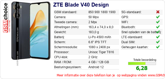 ZTE Blade V40 Design Technische gegevens 