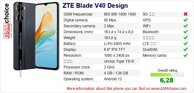 ZTE Blade V40 Design 手機技術數據