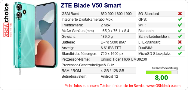 ZTE Blade V50 Smart technische Daten ZTE Blade V50 Smart technische Daten