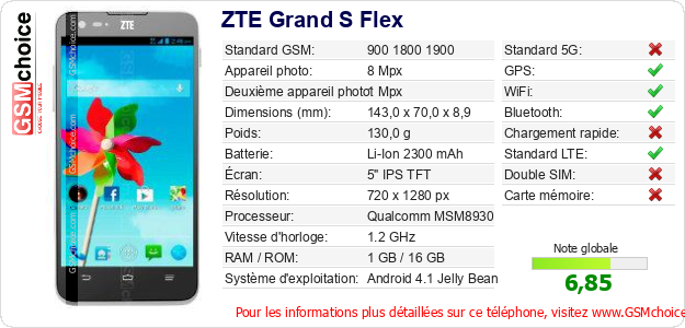 ZTE Grand S Flex Fiche technique