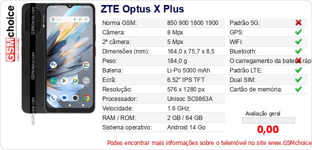 ZTE Optus X Plus Especificações técnicas do telemóvel ZTE Optus X Plus Especificações técnicas do telemóvel