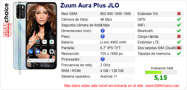 Zuum Aura Plus JLO Datos técnicos del móvil Zuum Aura Plus JLO Datos técnicos del móvil